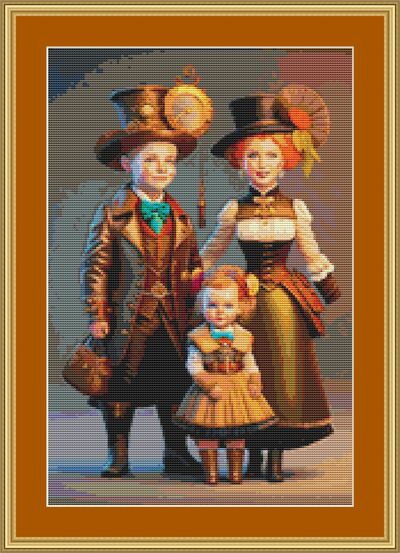 Steampunk Family Cross Stitch Pattern