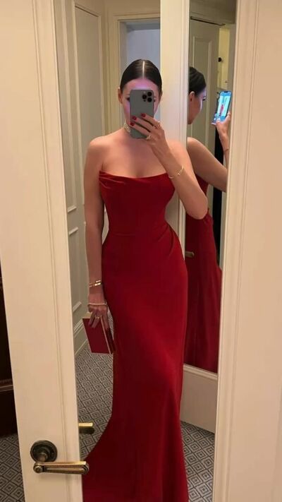 Sexy Red Strapless Bodycon Evening Prom Dress
