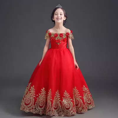 Flower Girl Dress Girl Long Princess Brithday Applique Ball Gown Kids Dresses