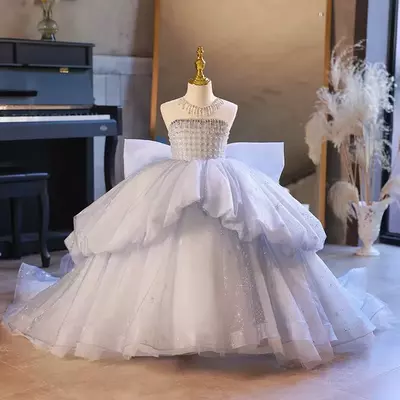 Ball Gown Flower Girl Dresses for wed Lace Applique necklace Rhinestones Kids Pageant Dress beaded Girl's Birthday Party