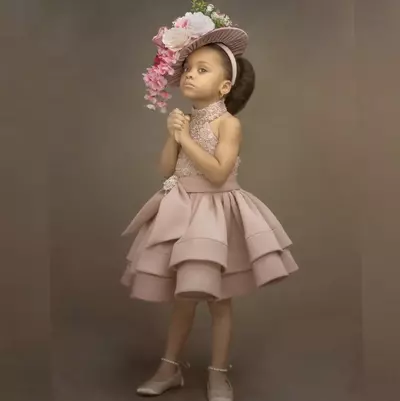 Dusty Pink Crystal Flower Girls' Dresses For Weddings Beaded Sequins Knee Length Cheap Girl Communion Dress Custom Made