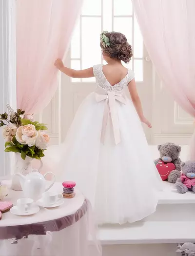 Lace Pearls Flower Girl Dresses Off Shoulder Tulle Children Wedding Dresses Elegant Little Girl Pageant Dresses