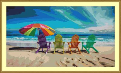 Colourful Beach Chairs Cross Stitch Pattern