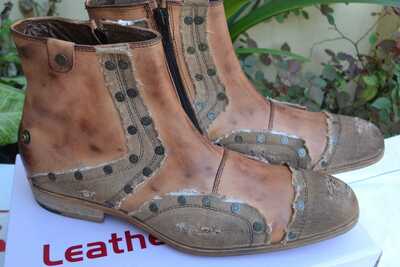 Crafted Leather New Remix Dragon Rock Men Cowboy Ankle High Boots Distressed Brown