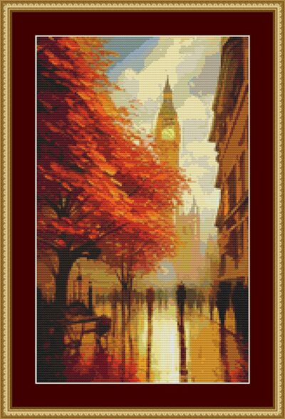 Autumn In London Cross Stitch Pattern