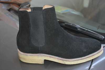 Handmade Men Black Suede Leather Chelsea Boot Rugged Crepe Sole