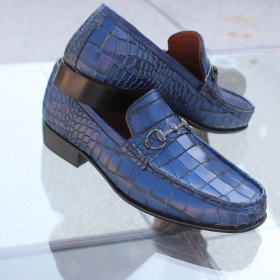 Crafted leather men's custom made crocodile texture horsebit alligator loafer dress shoes - Thumbnail 3