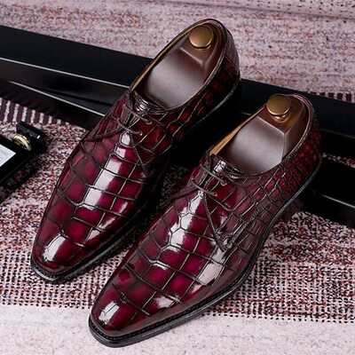 Men’s Handmade Alligator Leather Modern Classic Lace-up Dress Oxfords Shoes