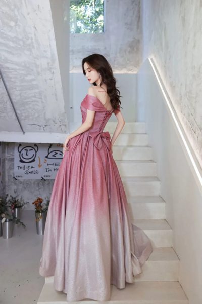 Beautiful Gradient Floor Length A Line Prom Dress, Off the Shoulder Evening Party Dress KPP1735