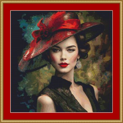 Red Ribbon Hat Cross Stitch Pattern
