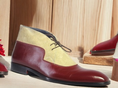 Handmade Men's Two tone Laceup Leather & Suede Ankle Boot