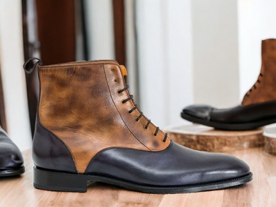 Handmade Two tone Leather Lace up Ankle Boot