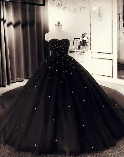 Mermaid Sweetheart Black Lace Quinceanera Dresses Prom Dresses