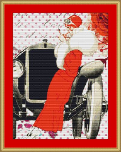 Woman In Red Cross Stitch Pattern