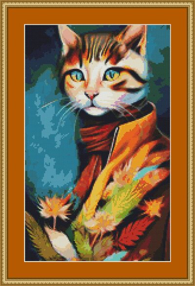 Artist Cat Cross Stitch Pattern