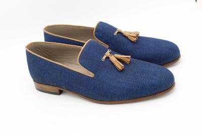 Crafted Leather Handmade Classic Blue Leather Men Fashion Tassel Loafers Dress Shoes