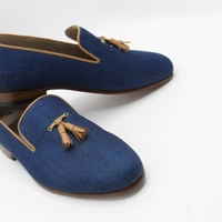 Crafted Leather Handmade Classic Blue Leather Men Fashion Tassel Loafers Dress Shoes - Thumbnail 2