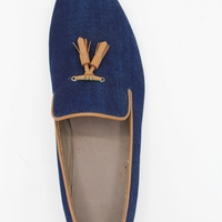 Crafted Leather Handmade Classic Blue Leather Men Fashion Tassel Loafers Dress Shoes - Thumbnail 3