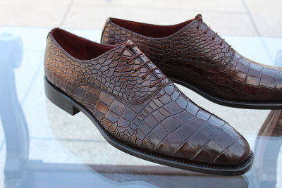 Crafted Leather Custom Made Mens Dark Brown Crocodile Texture Leather Alligator Dress Fashion Shoes