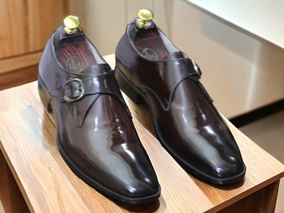 Handmade Men's Brown Leather Oxford Buckle Shoes