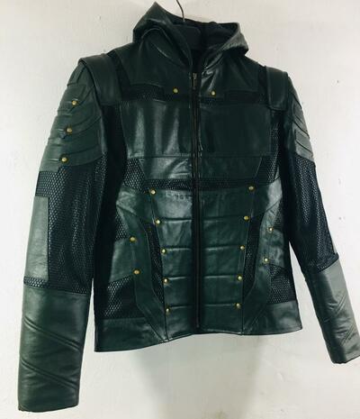 Crafted Leather Handmade Black Hooded Leather Motorcycle Jacket