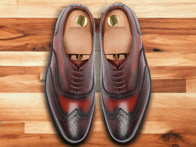 Handmade Men's TwoTone Leather Lace up Wing tip Dress shoes