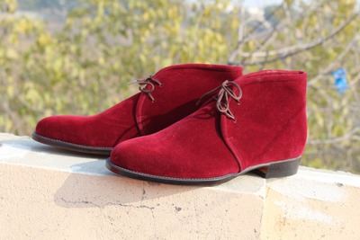 New Mens Unique Handmade Red Suede Boots