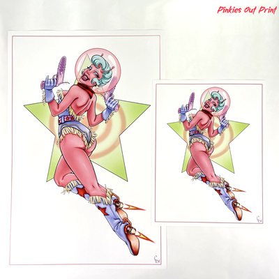Pinkies Out MonsterGirl Alien Cowgirl Pinup Print