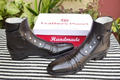 Jo Ghost Italian Black Leather Buckle Jodhpur Boots with Zippers and Buttons