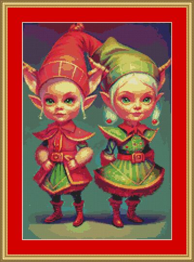 Christmas Elves Cross Stitch Pattern