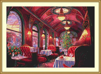 Christmas In The Dining Car Cross Stitch Pattern