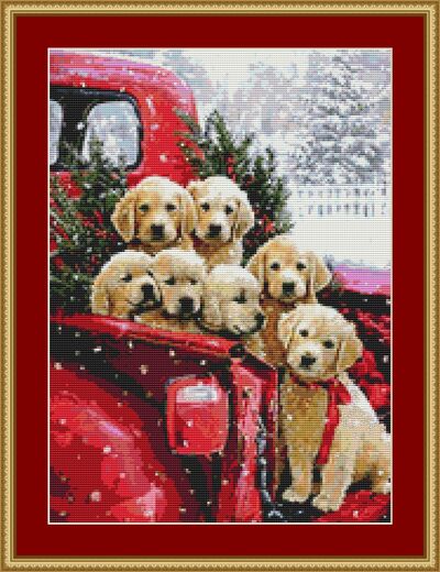 Christmas Puppies Cross Stitch Pattern