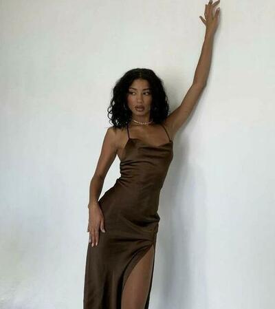 Sexy Brown Long Backless Evening Dresses