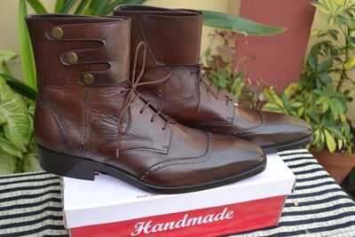 Crafted Leather Brown Ankle High Lace up Dress Boot