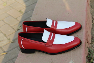Crafted Leather White Red Genuine Leather Loafers Moccasin Dress Shoes