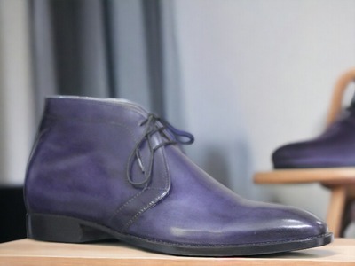 Handmade Men's Purple Leather Lace up Chukka Boot