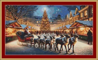 Santa At The Christmas Market Cross Stitch Pattern
