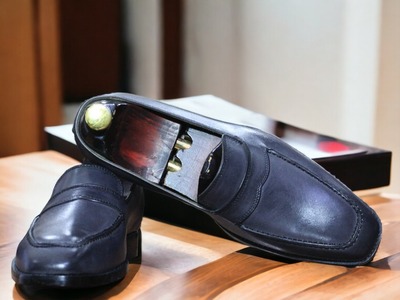 Handmade Men's Leather Blue Penny Slip on Loafer Shoes