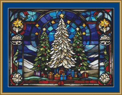 Stained Glass Christmas Trees Cross Stitch Pattern