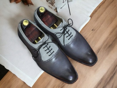Handmade Men's Two tone Leather Laceup Dress Shoes