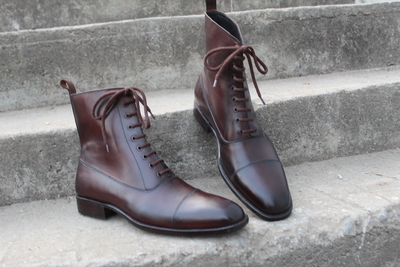 Crafted Leather Dark Brown Classic Men Ankle High Lace up Military Boot