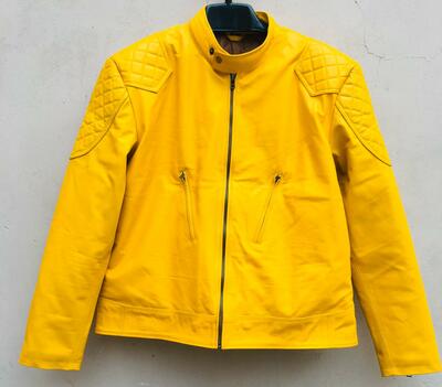 Crafted Leather Men's Yellow Motorcycle Genuine Lambskin Leather Jacket Slim fit Biker jacket
