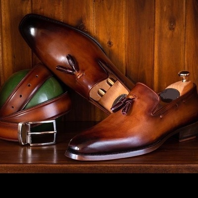 Handmade Tan Color Tassel Loafer Slip Ons Burnished Pointed Toe Stylish Shoes