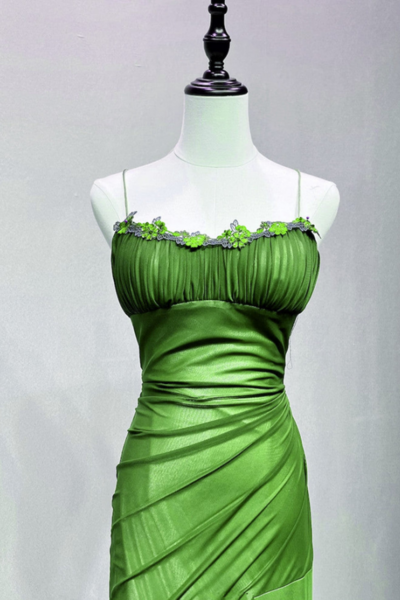 Green Straps Lace Up Formal Dress Evening Dress, Green Spandex Prom Dress KPP1756