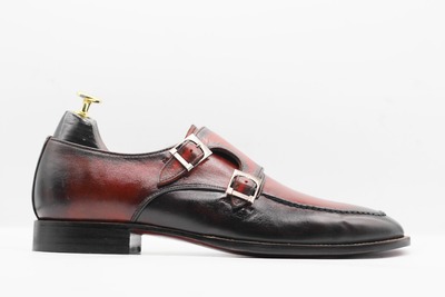 Handmade Men's Two tone Leather Double Buckle Formal Shoes