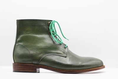 Handmade Men's Green Leather Lace up Derby Boot