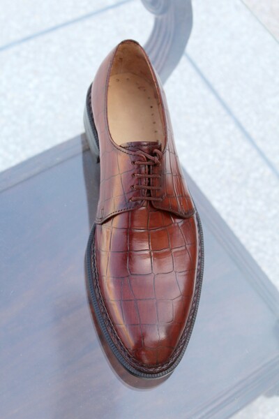 Crafted Leather Handmade Brown Norwegian Welted Classic Crocodile/Alligator Lace up Dress Shoes