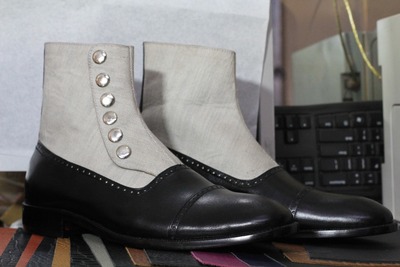 Handmade Men's Two tone Leather & Suede Button Boot