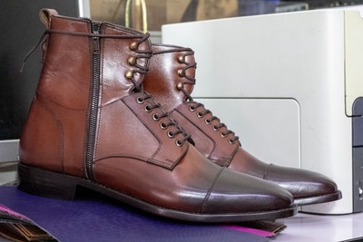 Handmade Leather Burgundy Men's Lace up Cap toe Boot