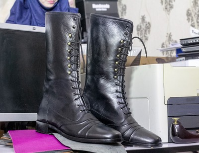 Handmade Men's Black Leather Laceup Long Ankle high Boot